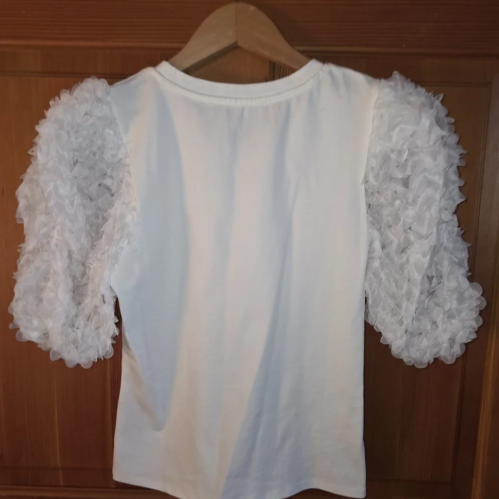 Anthropologie Flat White Cotton Puff-Sleeved Blouse Size XXSmall